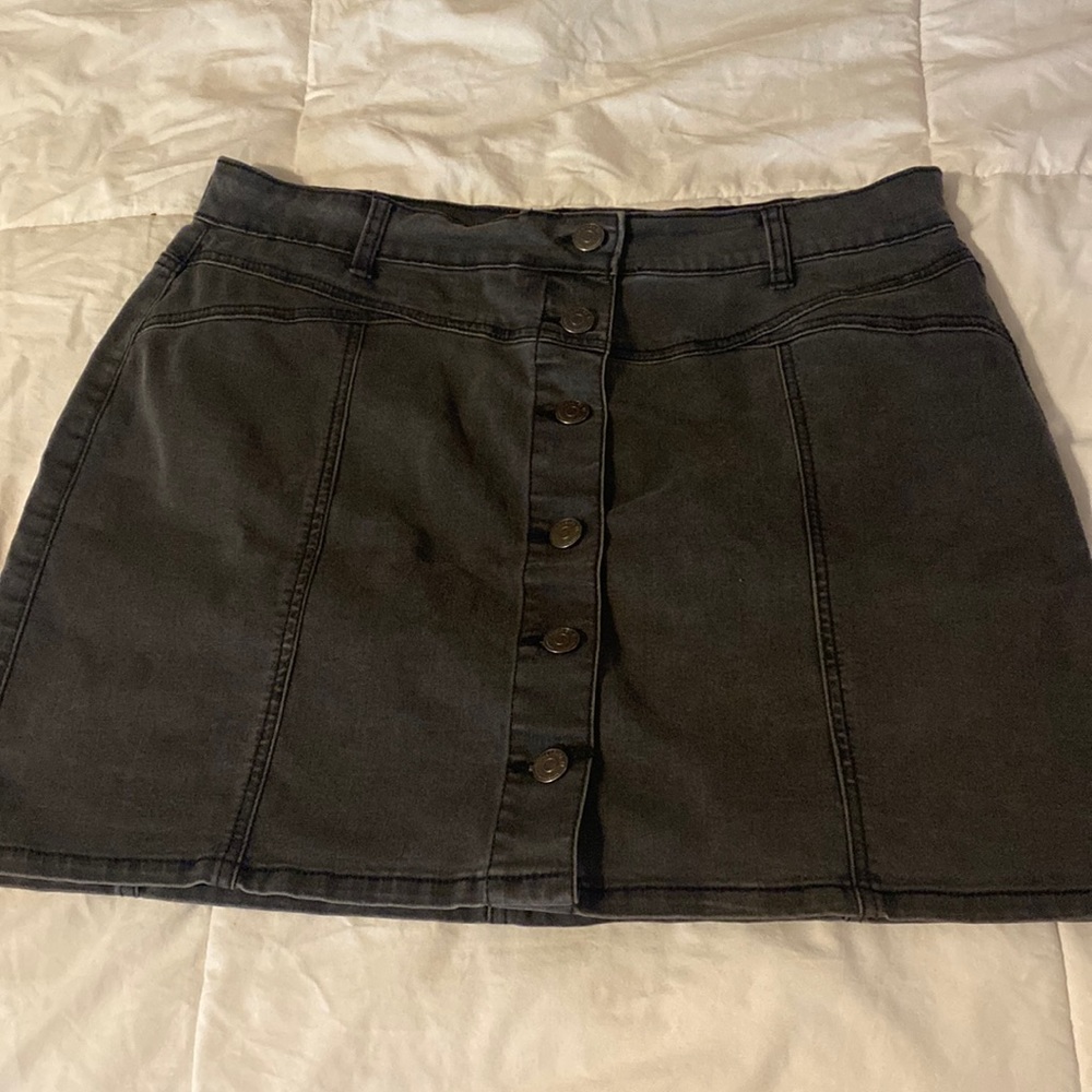 Grey button up denim skirt